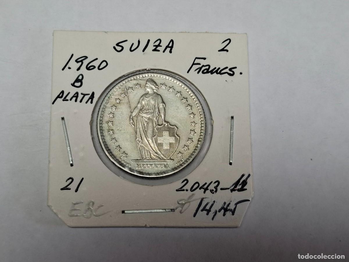 Monedas antiguas de Europa: 2 FRANCOS de PLATA de 1960 B KM 21 SUIZA en EBC