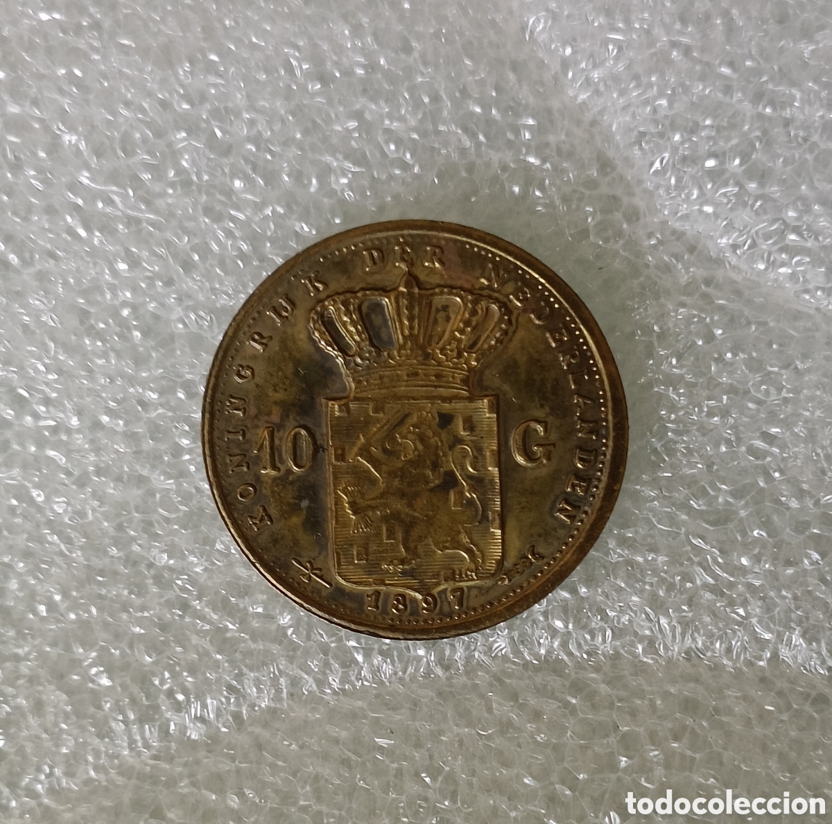 Monedas antiguas de Europa: Gold plated 10 gulden wilhelmina long hair