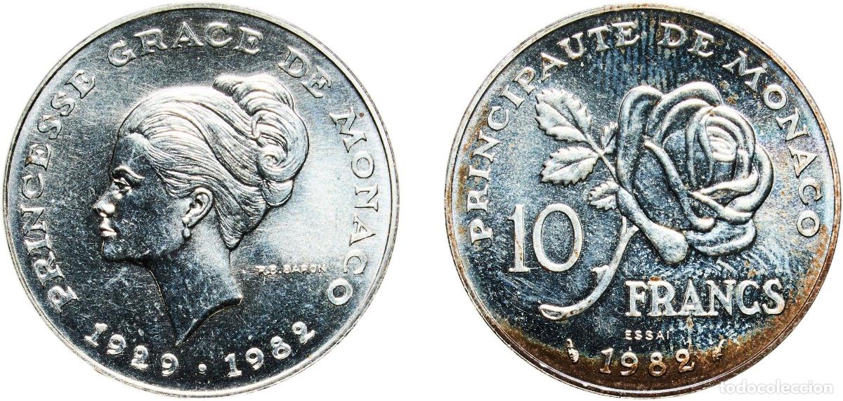 Monedas antiguas de Europa: Monaco 1982 10 Francs - Rainier III (Princess Grace - Essai) Silver (.950) Paris Mint (30000) 11.4g