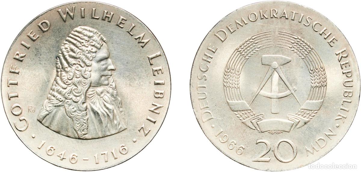 Monedas antiguas de Europa: Germany German Democratic Republic Democratic republic 1966 20 Mark (Gottfried Wilhelm Leibniz) Sil