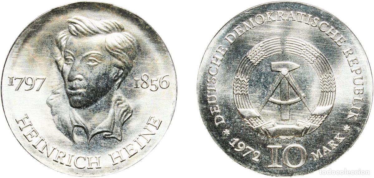 Monedas antiguas de Europa: Germany German Democratic Republic Democratic republic 1972 A 10 Mark (Heinrich Heine) Silver (.625