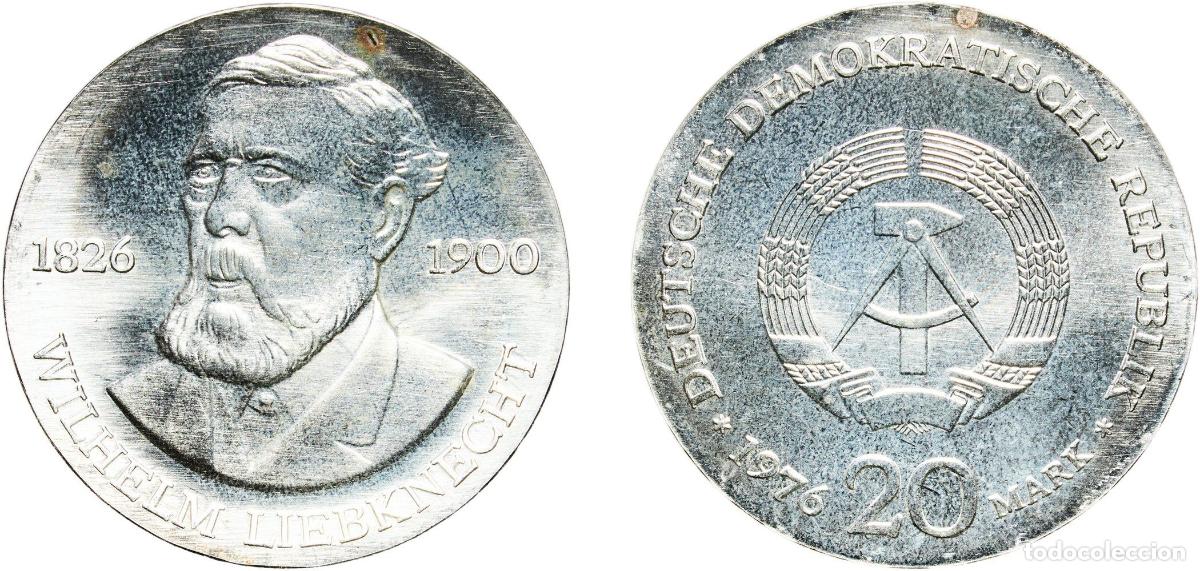 Monedas antiguas de Europa: Germany German Democratic Republic Democratic republic 1976 A 20 Mark (Wilhelm Liebknecht) Silver (