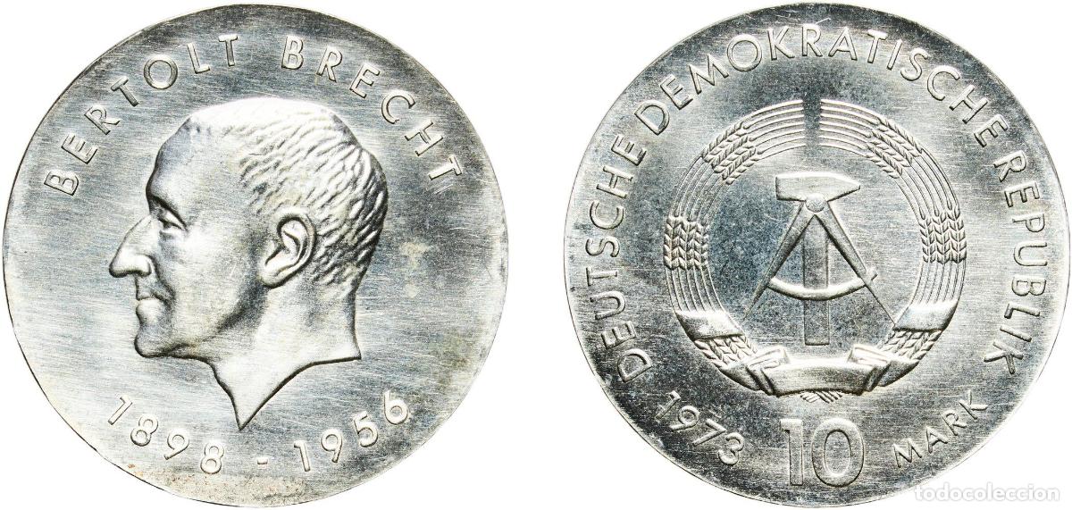 Monedas antiguas de Europa: Germany German Democratic Republic Democratic republic 1973 A 10 Mark (Bertolt Brecht) Silver (.625