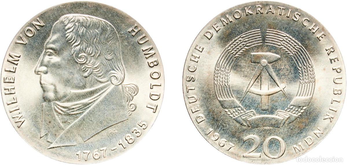 Monedas antiguas de Europa: Germany German Democratic Republic Democratic republic 1967 A 20 Mark (Wilhelm von Humboldt) Silver