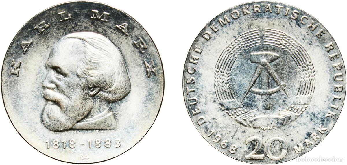 Monedas antiguas de Europa: Germany German Democratic Republic Democratic republic 1968 20 Mark (Karl Marx) Silver (.800) (1000