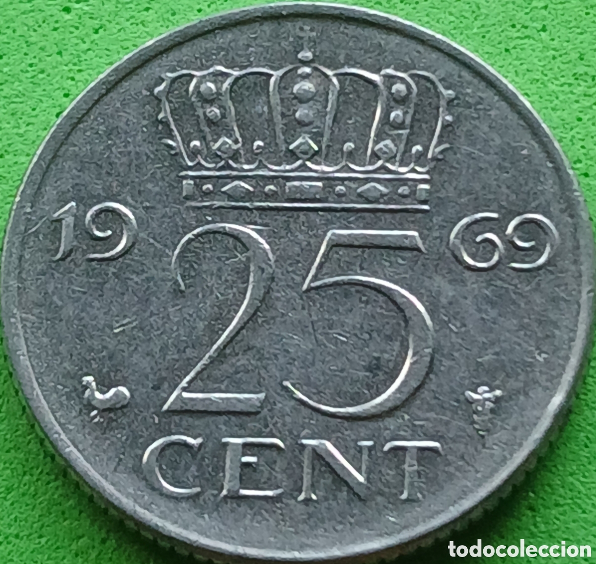 Monedas antiguas de Europa: Pa&iacute;ses Bajos 25 cent 1969 km#183 ceca &rdquo;Gallo &rdquo;