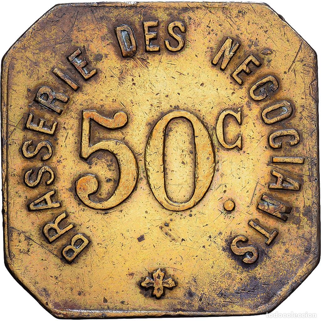 Monedas antiguas de Europa: [#1215379] Francia, Brasserie des N&eacute;gociants, 50 Centimes, MBC, Lat&oacute;n