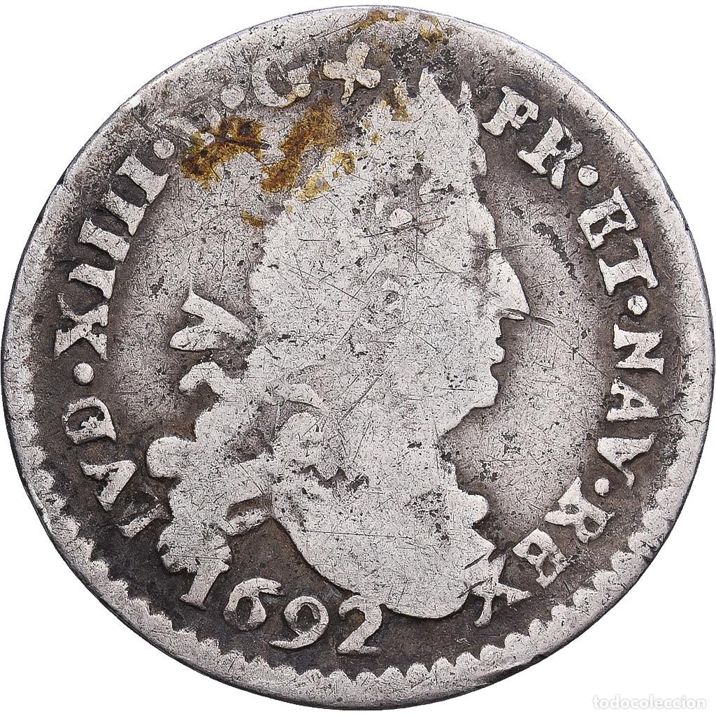 Monedas antiguas de Europa: [#1215389] Francia, Louis XIV, 4 Sols 2 Deniers, 4 Sols aux 2 L, 1692, Troyes, Plata, BC