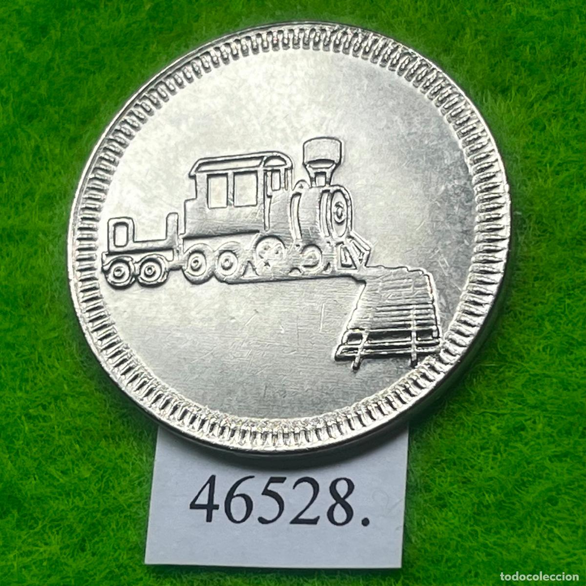 Monedas antiguas de Europa: Ficha Estados Unidos, locomotora de vapor sobre v&iacute;as, juegos recreativos, arcade, USA , token, jeton
