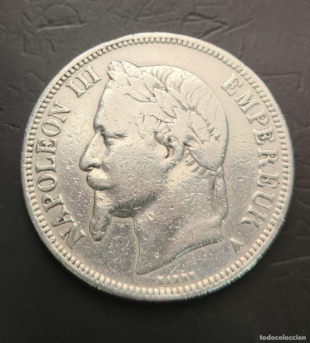 Monedas antiguas de Europa: FRANCIA A&Ntilde;O 1869 5 FRANCO PLATA (900) NAPOLEON III A LIMPIADA