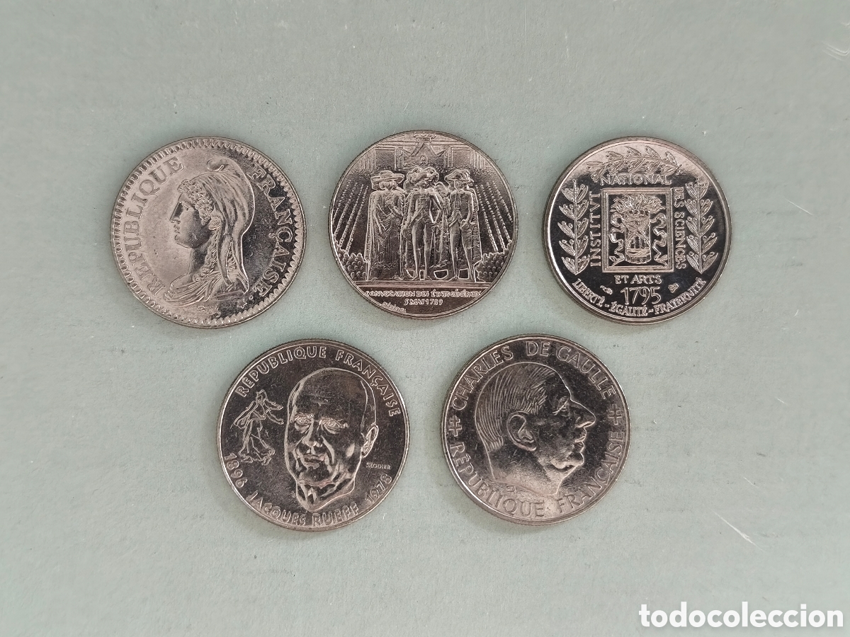 Monedas antiguas de Europa: Lote 5 monedas conmemorativas 1 franco Francia