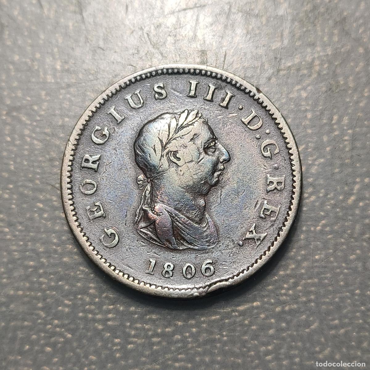Monedas antiguas de Europa: GRAN BRETA&Ntilde;A GREAT BRITAIN GEORGE III 1/2 PENNY 1806 9,25g