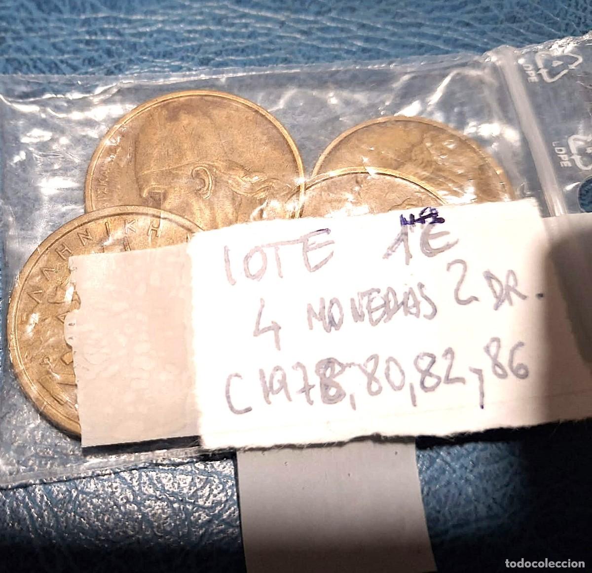 Monedas antiguas de Europa: Grecia, Lote de 4 x 2 Dracmas (A&ntilde;os 1978, 80, 82 y 86) KM#117./ Usadas, Foto.