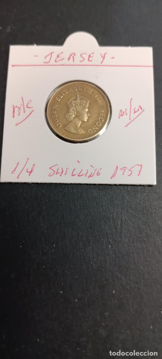 Monedas antiguas de Europa: JERSEY 1/4 SHILLING 1957 BC KM=22 (NIQUEL-LAT&Oacute;N) ISABEL II
