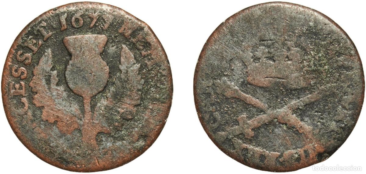 Monedas antiguas de Europa: Great Britain Scotland Kingdom of Scotland 1677 1 Turner - Charles II Copper Edinburgh Mint 2.59g F