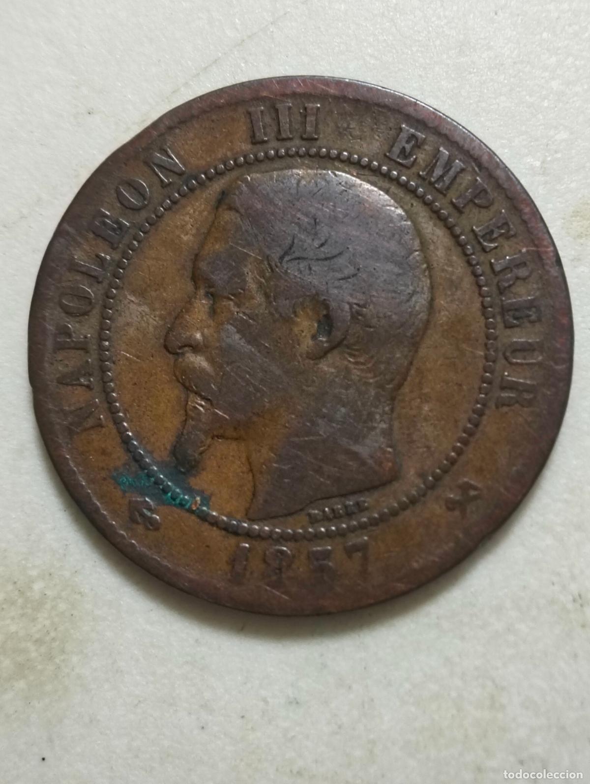 Monedas antiguas de Europa: MONEDA DE BRONCE DIX CENTIMES, A&Ntilde;O 1857, NAPOLEON III EMPERADOR