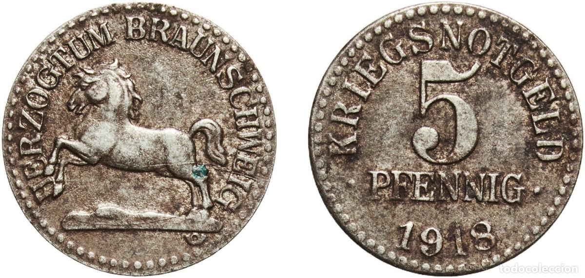 Monedas antiguas de Europa: Germany Brunswick, Federal state of 1918 5 Pfennig - Braunschweig (Herzogtum) Iron 1.86g XF Funck