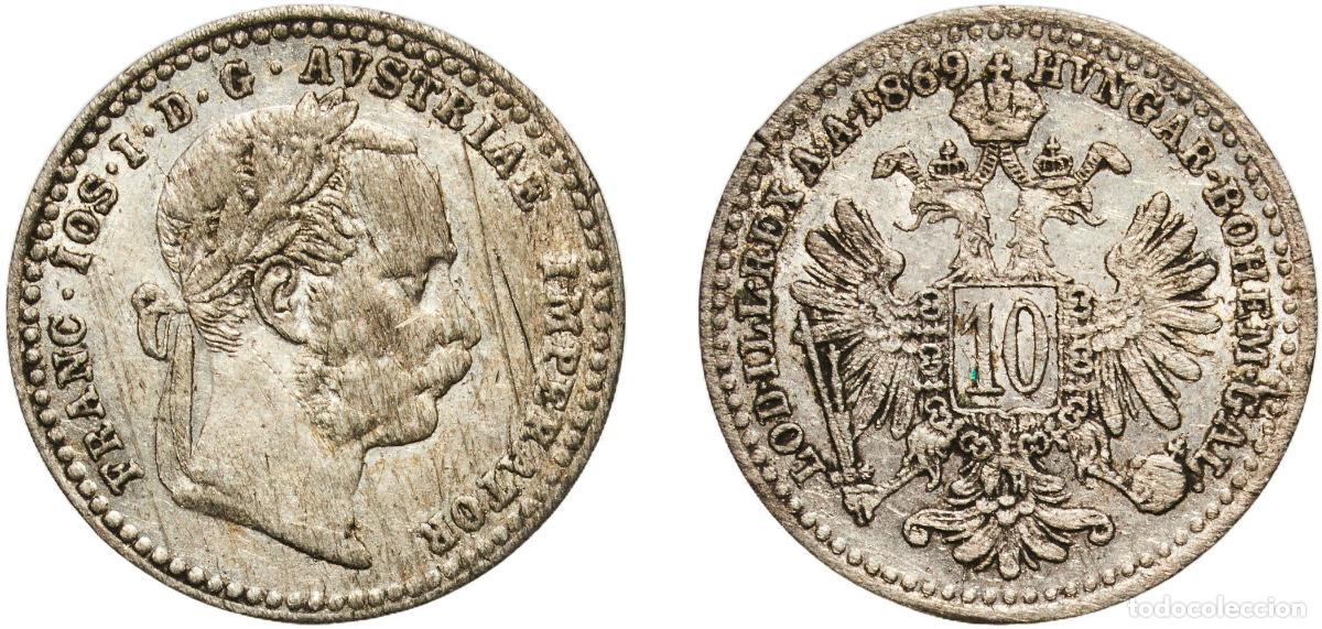 Monedas antiguas de Europa: Austria Austro-Hungarian Empire 1869 10 Kreuzer - Franz Joseph I Billon (.400 silver) (29628270) 1.