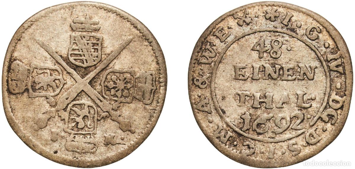 Monedas antiguas de Europa: Germany Electorate of Saxony (Albertinian Line) 1692 IK 1&frasl;48 Thaler - John George IV Silver 0.95g V