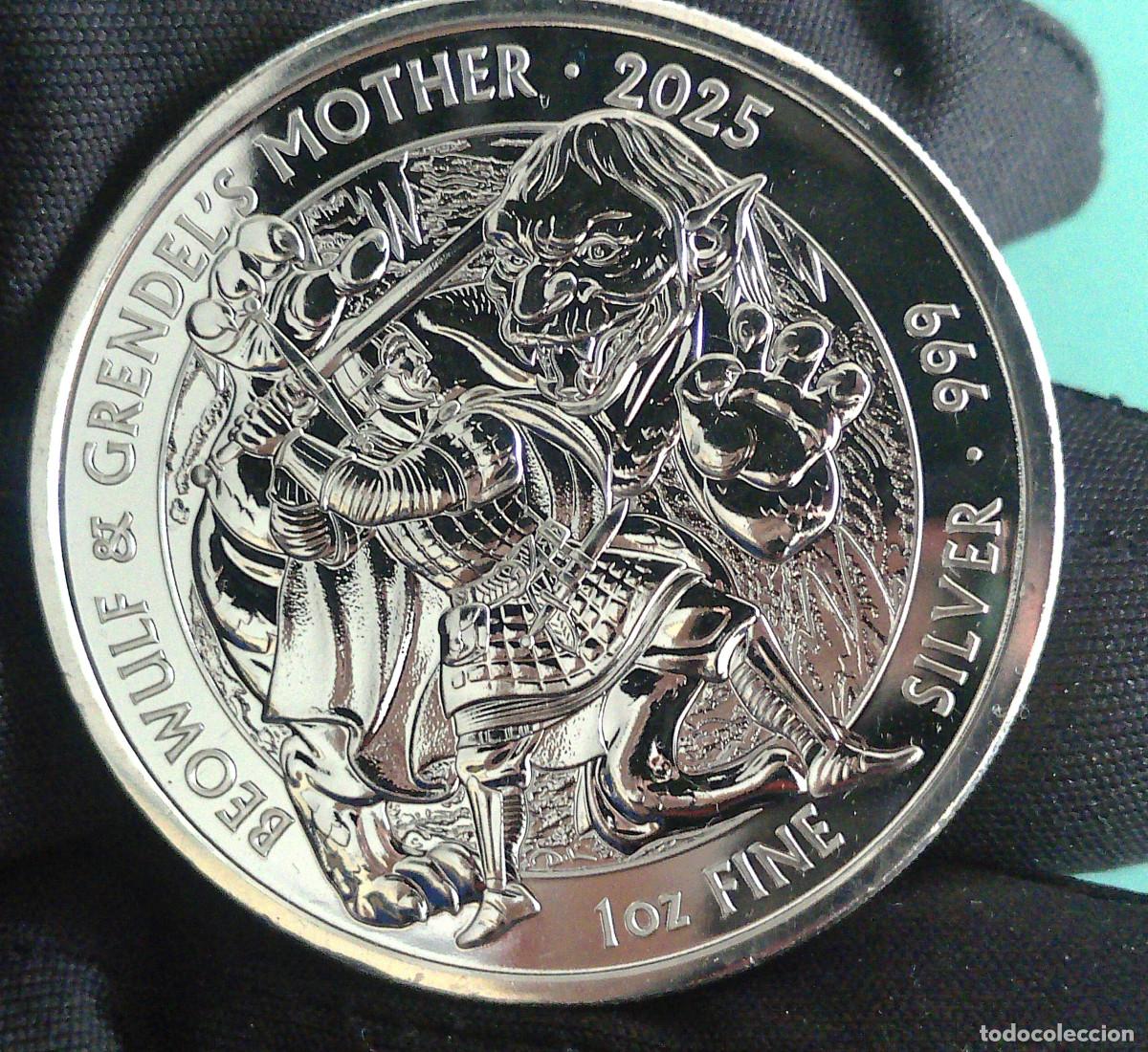 Monedas antiguas de Europa: 1 onza PLATA 999 2025 Mitos y leyendas Beowulf y Grendel Carlos III (Reino Unido)
