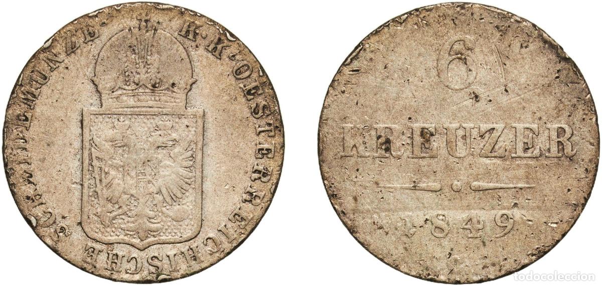 Monedas antiguas de Europa: Austria Empire 1849 C 6 Kreuzer Billon (.4375 silver) Vienna Mint 1.8g VF KM 2200 Adamo M9.1