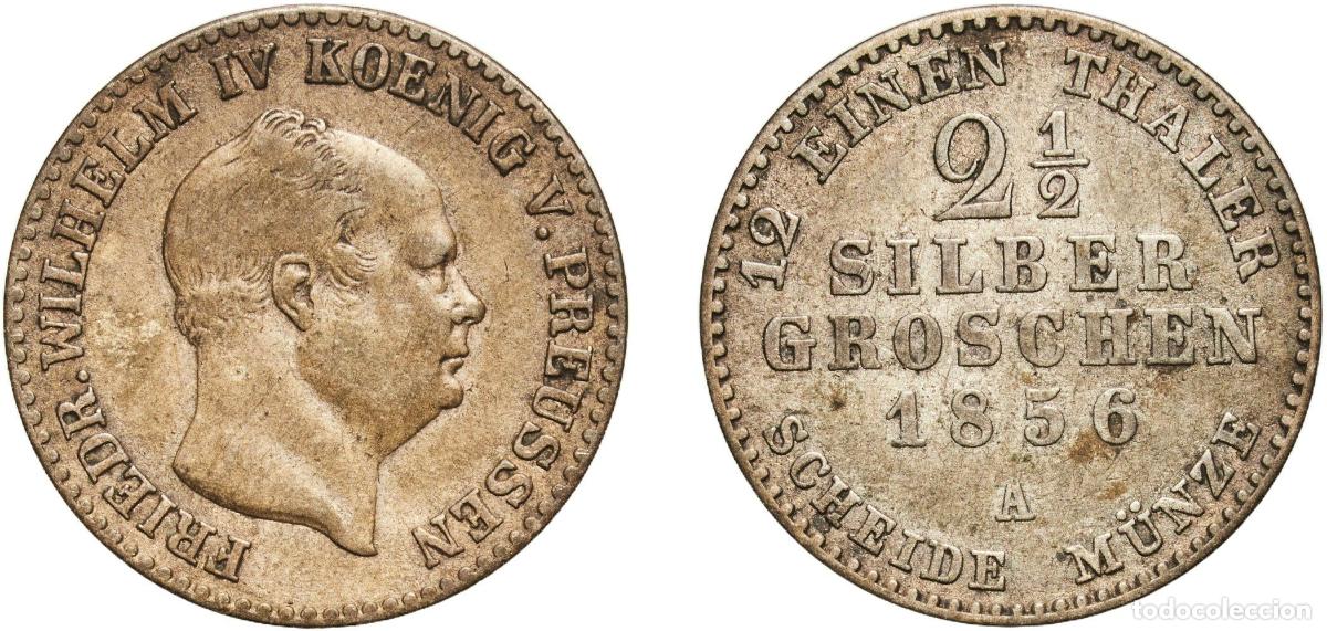 Monedas antiguas de Europa: Germany Kingdom of Prussia 1856 A 2&frac12; Silbergroschen - Frederick William IV Billon (.375 silver) Ber