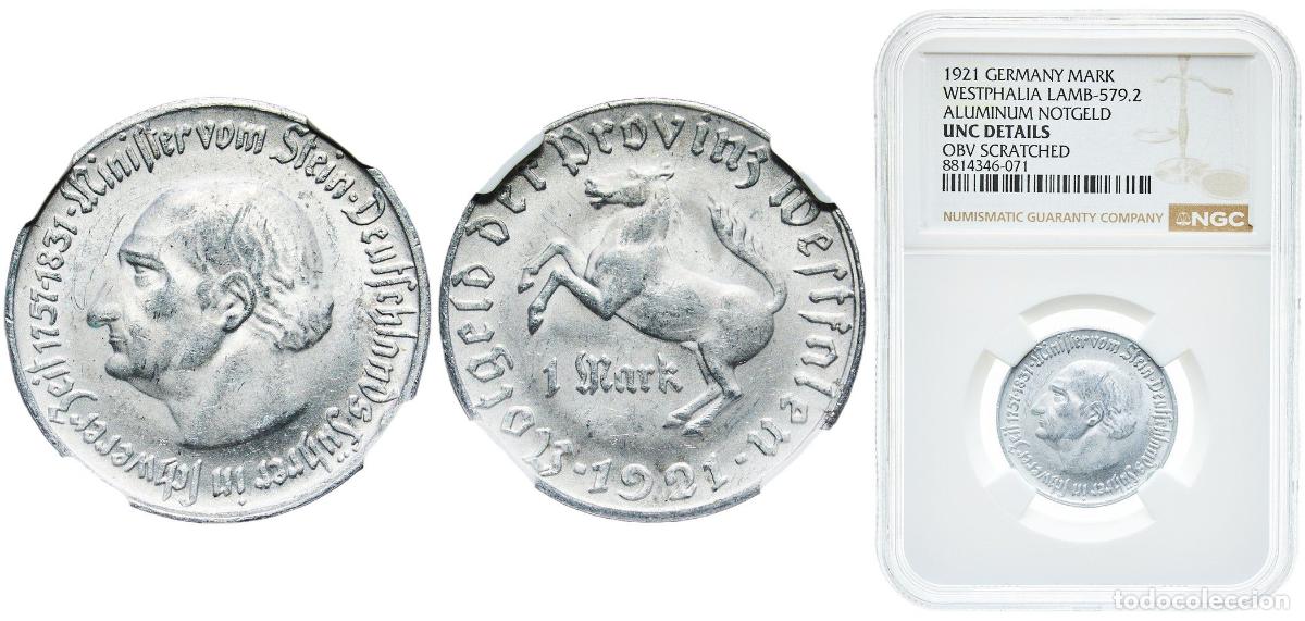 Monedas antiguas de Europa: Germany Prussian province of Westphalia Weimar Republic 1921 1 Mark - Westfalen (Freiherr vom Stein