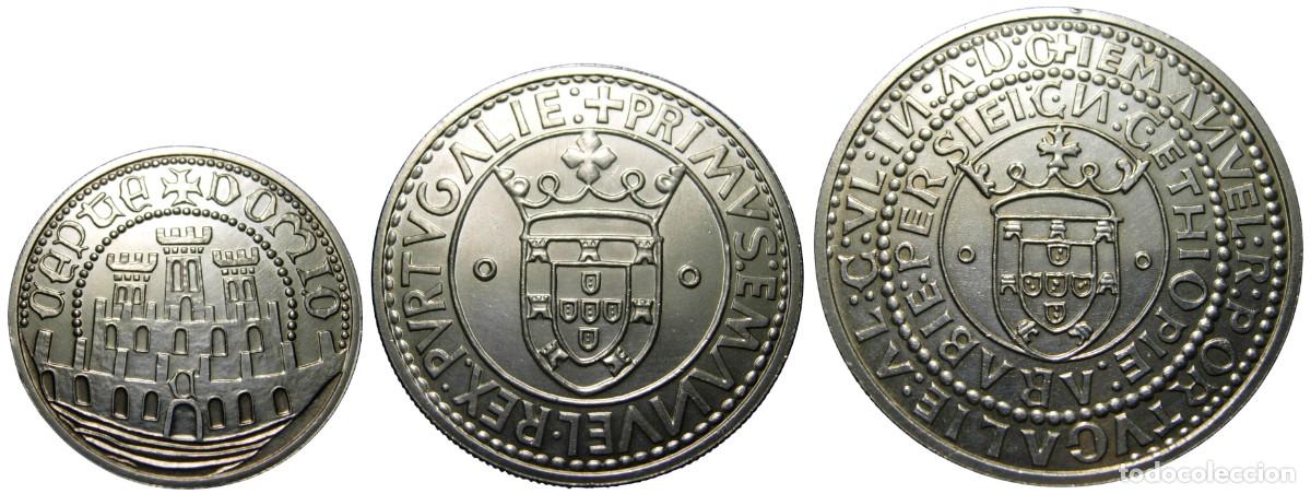 Monedas antiguas de Europa: Portugal, 3 monedas de plata 1983 XVII Exposici&oacute;n de Arte 500, 750 y 1000 Escudos S/C
