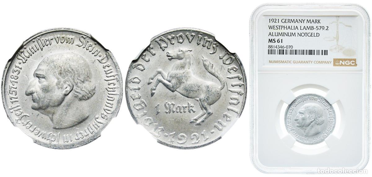 Monedas antiguas de Europa: Germany Prussian province of Westphalia Weimar Republic 1921 1 Mark - Westfalen (Freiherr vom Stein