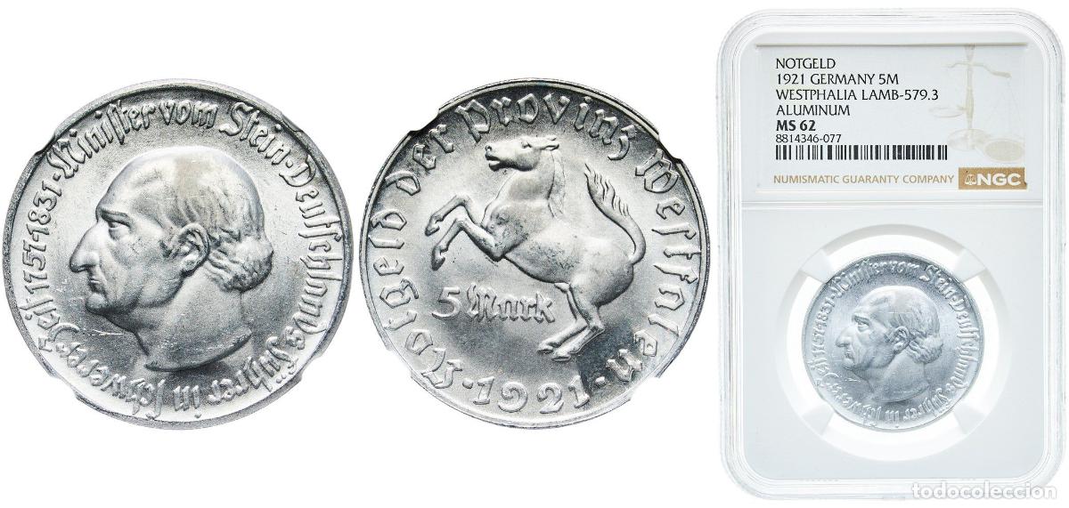 Monedas antiguas de Europa: Germany Prussian province of Westphalia Weimar Republic 1921 5 Mark - Westfalen (Freiherr vom Stein