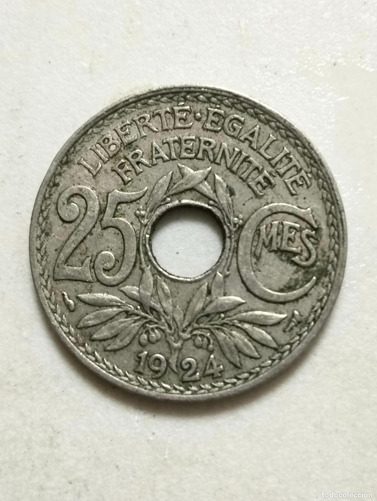 Monedas antiguas de Europa: MONEDA 25 CENTIMES, A&Ntilde;O 1924, REPUBLICA FRANCESA