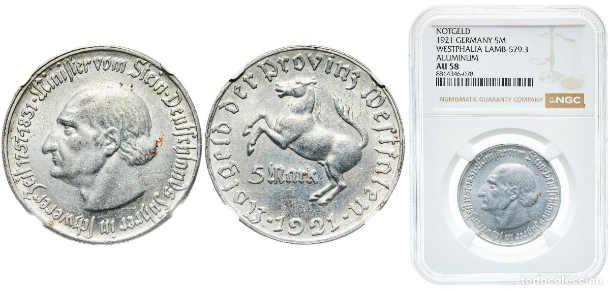 Monedas antiguas de Europa: Germany Prussian province of Westphalia Weimar Republic 1921 5 Mark - Westfalen (Freiherr vom Stein