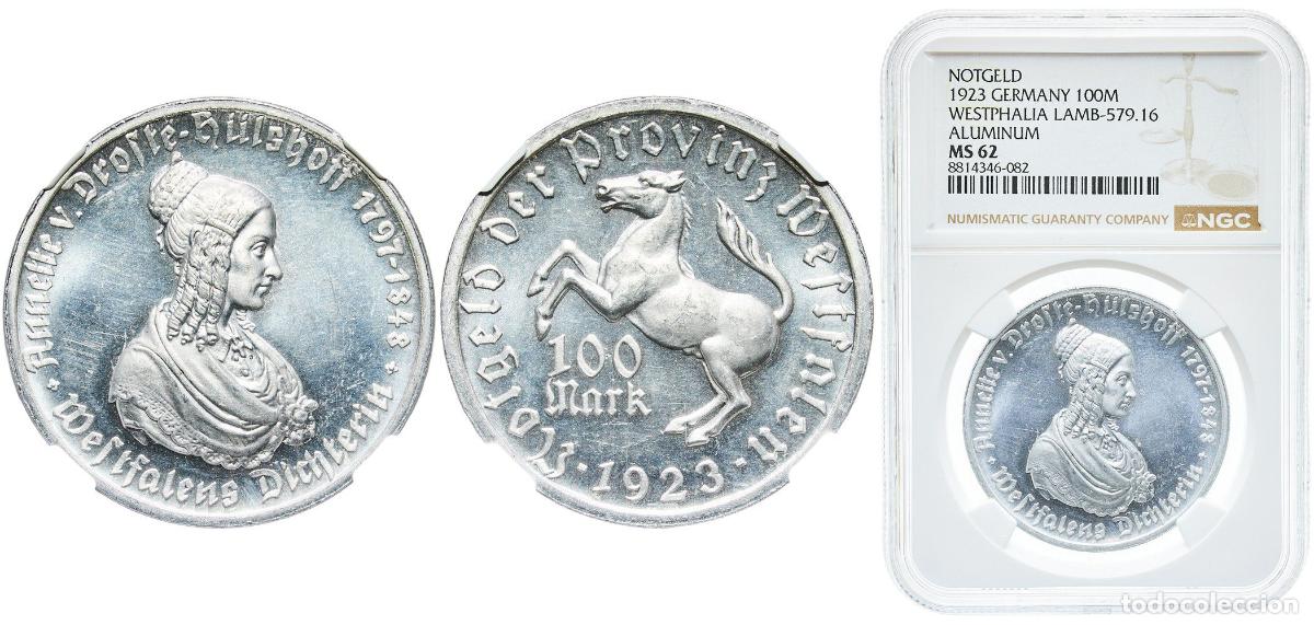 Monedas antiguas de Europa: Germany Prussian province of Westphalia Weimar Republic 1923 100 Mark - Westfalen (Annette v. Drost