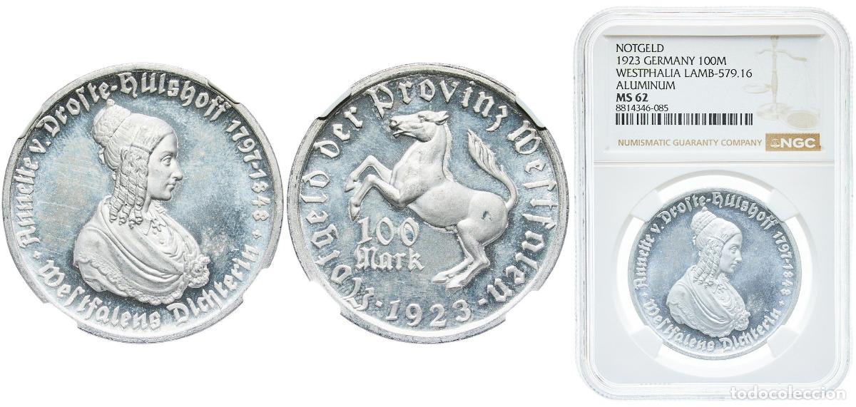 Monedas antiguas de Europa: Germany Prussian province of Westphalia Weimar Republic 1923 100 Mark - Westfalen (Annette v. Drost