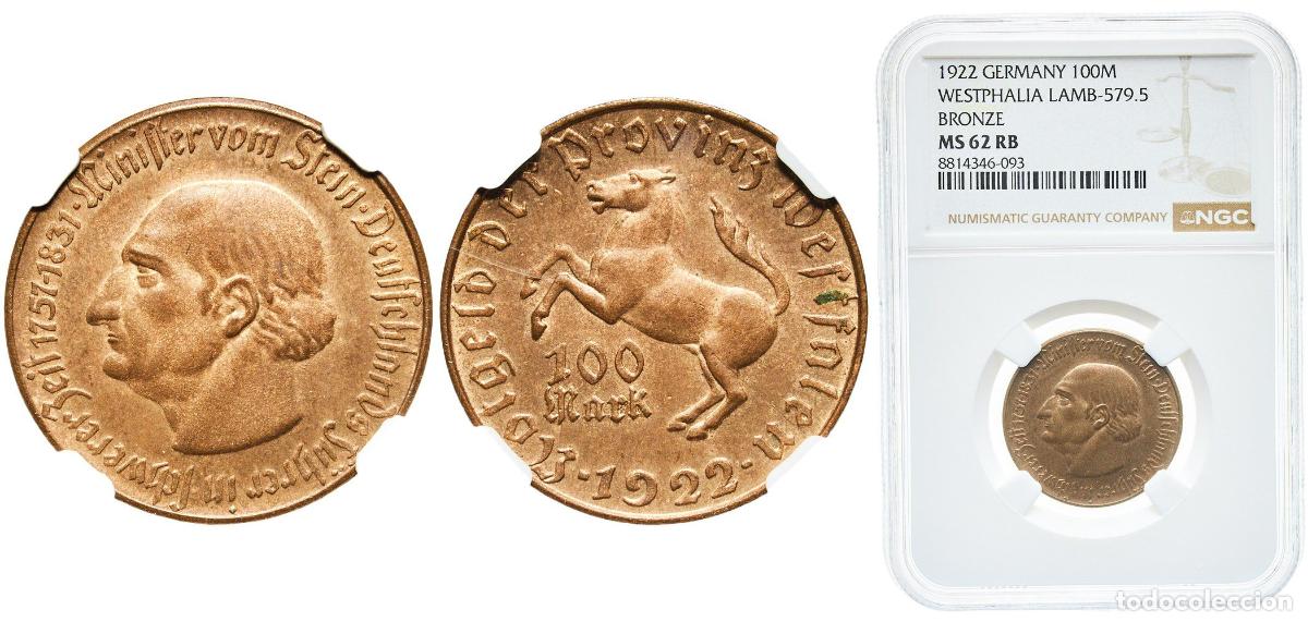 Monedas antiguas de Europa: Germany Prussian province of Westphalia Weimar Republic 1922 100 Mark - Westfalen (Freiherr vom Ste