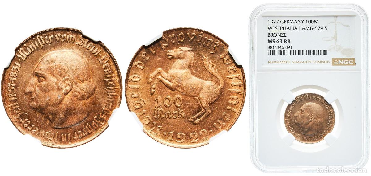 Monedas antiguas de Europa: Germany Prussian province of Westphalia Weimar Republic 1922 100 Mark - Westfalen (Freiherr vom Ste