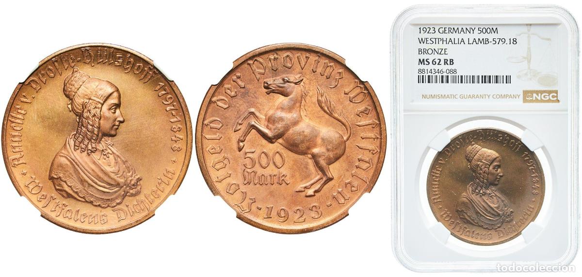 Monedas antiguas de Europa: Germany Prussian province of Westphalia Weimar Republic 1923 500 Mark - Westfalen (Annette v. Drost