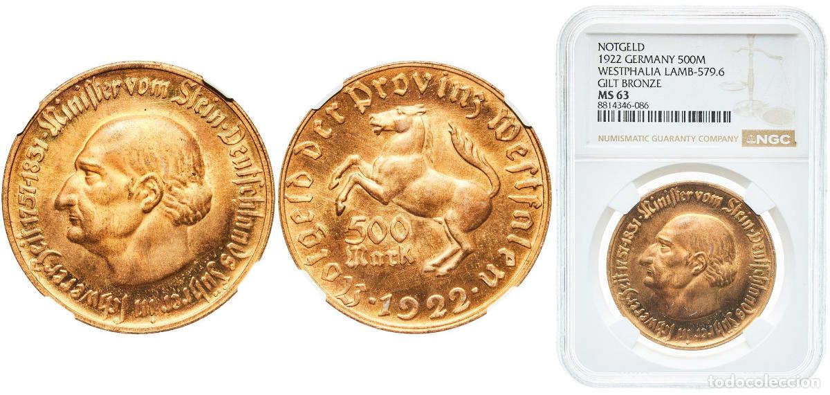 Monedas antiguas de Europa: Germany Prussian province of Westphalia Weimar Republic 1922 500 Mark - Westfalen (Freiherr vom Ste