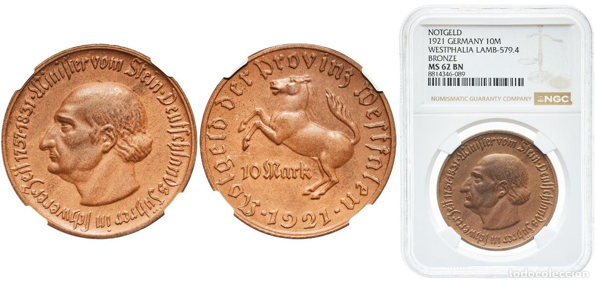 Monedas antiguas de Europa: Germany Prussian province of Westphalia Weimar Republic 1921 10 Mark - Westfalen (Freiherr vom Stei