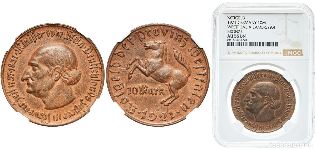 Monedas antiguas de Europa: Germany Prussian province of Westphalia Weimar Republic 1921 10 Mark - Westfalen (Freiherr vom Stei