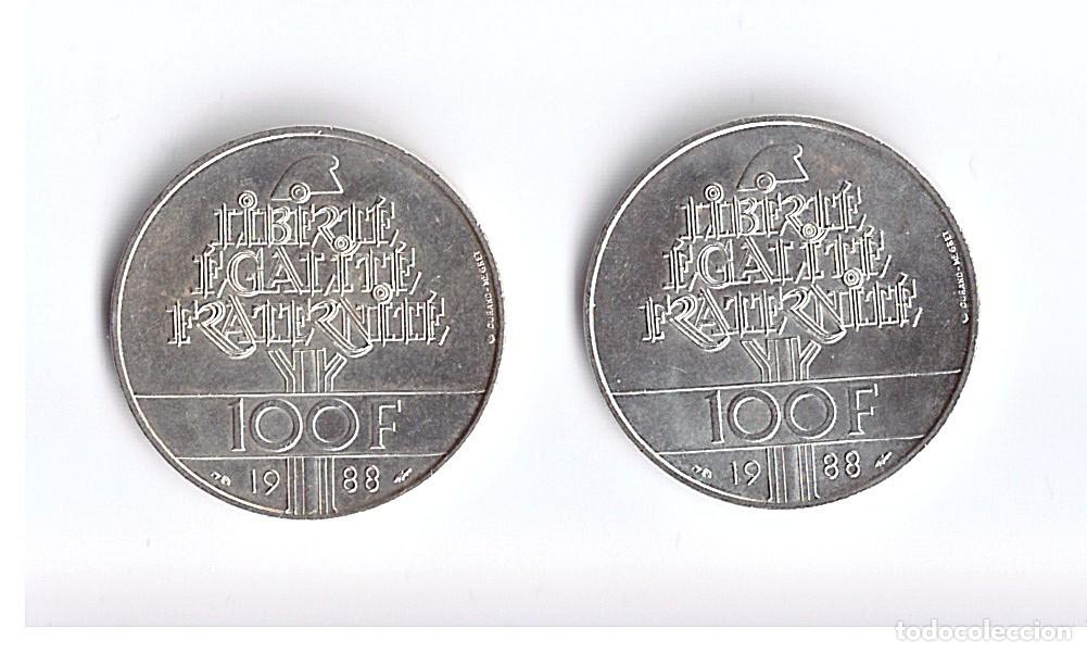 Monedas antiguas de Europa: DOS MONEDAS FRANCESAS DE PLATA 1988 DE CIEN FRANCOS