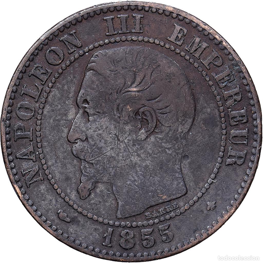 Monedas antiguas de Europa: [#1552205] Francia, Napoleon III, 2 Centimes, 1855, Strasbourg, Bronce, BC+, Gadoury:103