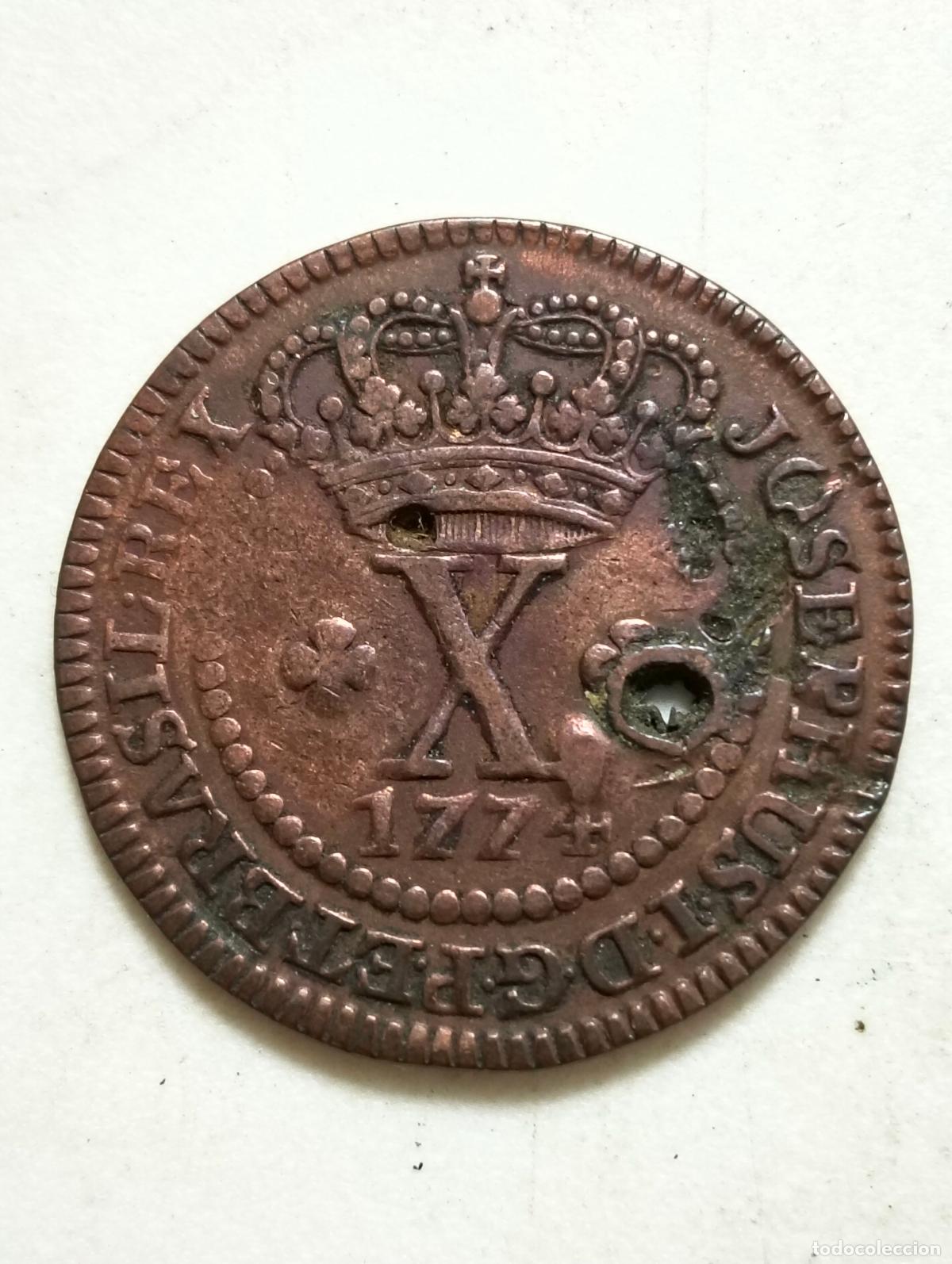 Monedas antiguas de Europa: MONEDA DE COBRE, 10 REIS 1774, JOSE I DE BRASIL