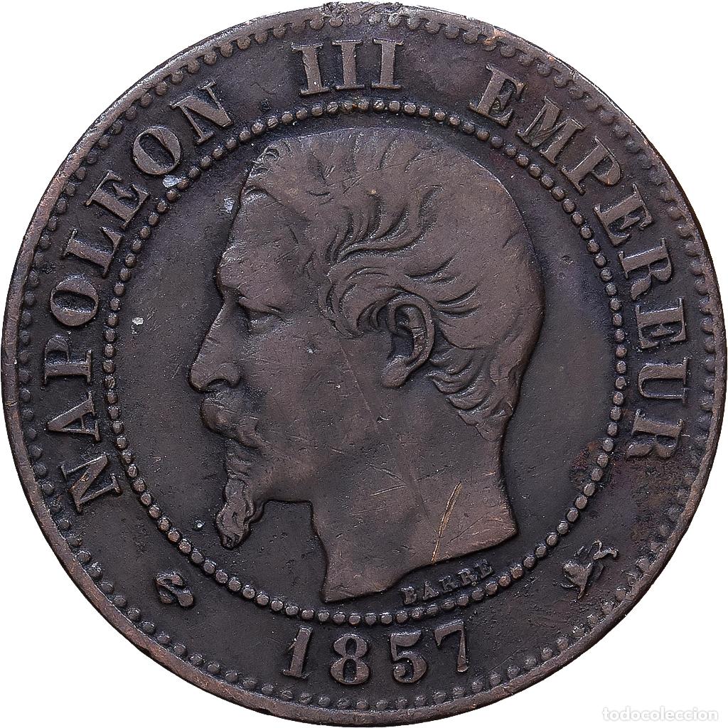 Monedas antiguas de Europa: [#1552207] Francia, Napoleon III, 2 Centimes, 1857, Lyon, Bronce, BC+, Gadoury:103