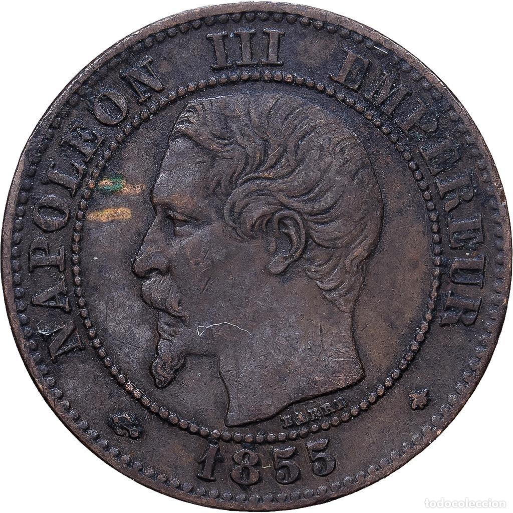 Monedas antiguas de Europa: [#1552208] Francia, Napoleon III, 2 Centimes, 1855, Strasbourg, Bronce, BC+, Gadoury:103