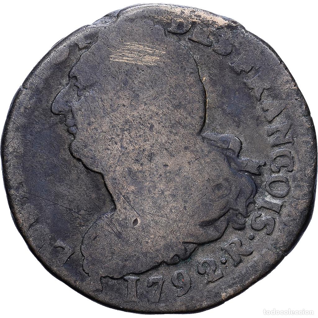 Monedas antiguas de Europa: [#1552210] Francia, Louis XVI, 2 sols fran&ccedil;ois, 1792, Orl&eacute;ans, Bronce, BC