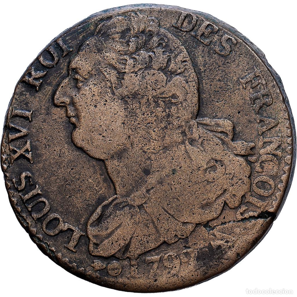 Monedas antiguas de Europa: [#1552233] Francia, Constitution, 2 sols fran&ccedil;ois, 1792, Metz, Bronce, BC+