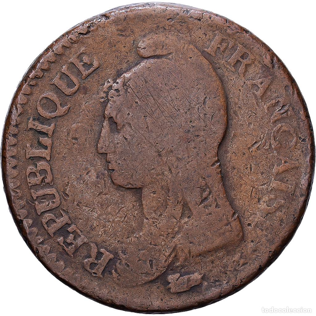 Monedas antiguas de Europa: [#1552249] Francia, Un D&eacute;cime, Dupr&eacute;, AN 7, Paris, Bronce, BC+, Gadoury:187, KM:644.1