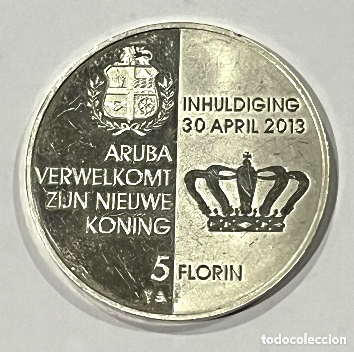 Monedas antiguas de Europa: 5 FLOR&Iacute;N 2013, ARUBA - PLATA PROOF - INVESTIDURA DEL REY GUILLERMO ALEJANDRO