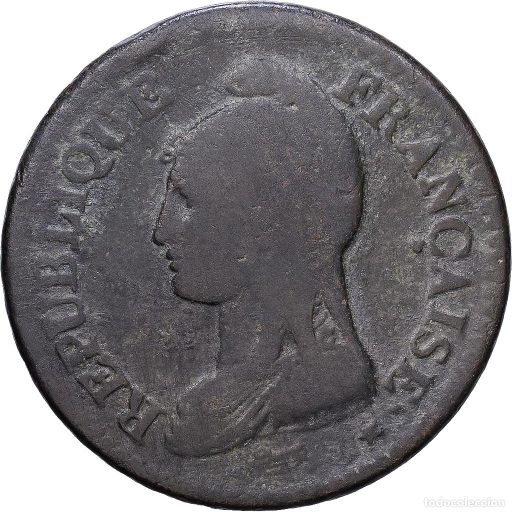 Monedas antiguas de Europa: [#1552288] Francia, Un D&eacute;cime, Dupr&eacute;, AN 8, Bordeaux, Bronce, BC+, Gadoury:187a, KM:644.8